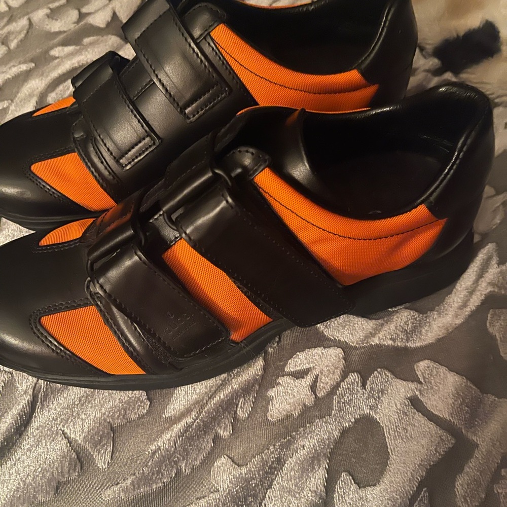 Gucci Women’s Shoes Black Orange Sneakers NWT SAKS FIFTH AVE AUTH 5.5 Leather - Picture 2 of 12